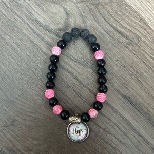 NEW handmade Black and Pink Beaded Bracelet with Hope Charm
